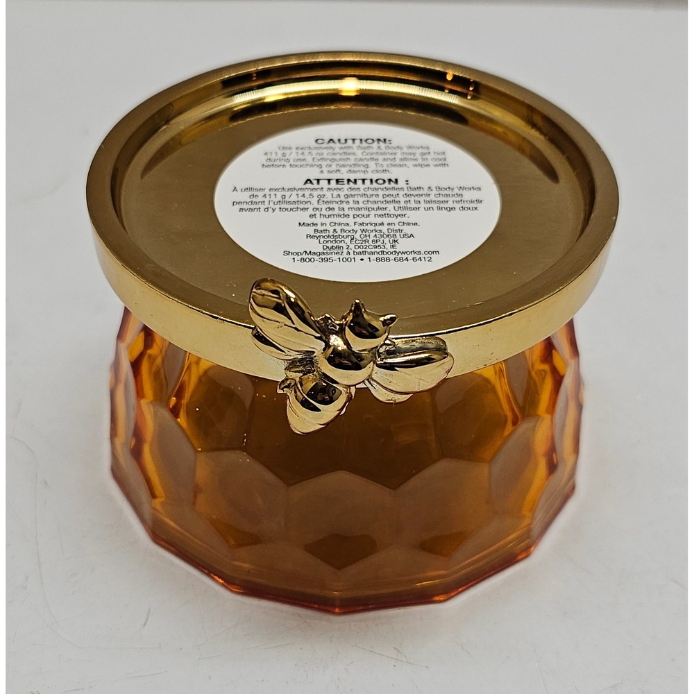 Bath & Body Works Honeycomb Amber Glass 3-Wick Candle Holder with Bee Lid